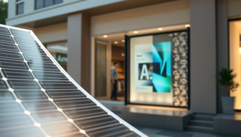 A meticulously crafted scene depicting the diverse applications of thin-film technology. In the foreground, a sleek, flexible solar panel seamlessly integrated into a building's facade, harnessing the sun's energy. In the middle ground, a transparent touchscreen display embedded in a storefront window, showcasing its versatility. Further back, a thin-film transistor array powering a vibrant, high-resolution display. The lighting is soft and natural, accentuating the clean, modern aesthetics. The overall atmosphere conveys the innovative and adaptable nature of thin-film solutions, ready to transform the way we interact with and utilize technology in our daily lives. A meticulously crafted scene depicting the diverse applications of thin-film technology. In the foreground, a sleek, flexible solar panel seamlessly integrated into a building's facade, harnessing the sun's energy. In the middle ground, a transparent touchscreen display embedded in a storefront window, showcasing its versatility. Further back, a thin-film transistor array powering a vibrant, high-resolution display. The lighting is soft and natural, accentuating the clean, modern aesthetics. The overall atmosphere conveys the innovative and adaptable nature of thin-film solutions, ready to transform the way we interact with and utilize technology in our daily lives.
