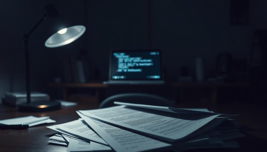 A dimly lit office space, the air thick with tension. In the foreground, a stack of incomplete paperwork - the PV de mise en service, its pages scattered haphazardly. Shadows cast by a lone desk lamp create an ominous atmosphere, highlighting the gravity of the situation. In the middle ground, a laptop displays error messages, signaling the dire consequences of this incomplete documentation. The background is blurred, emphasizing the singular focus on the incomplete PV. Muted colors and a somber mood convey the weight of the issue, underscoring the importance of thorough verification before production can commence. A dimly lit office space, the air thick with tension. In the foreground, a stack of incomplete paperwork - the PV de mise en service, its pages scattered haphazardly. Shadows cast by a lone desk lamp create an ominous atmosphere, highlighting the gravity of the situation. In the middle ground, a laptop displays error messages, signaling the dire consequences of this incomplete documentation. The background is blurred, emphasizing the singular focus on the incomplete PV. Muted colors and a somber mood convey the weight of the issue, underscoring the importance of thorough verification before production can commence.
