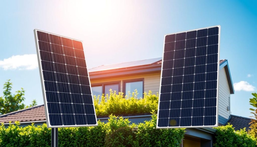 A high-quality image of an innovative solar panel system, specifically the Maxeon 6 AC 425, installed on a modern residential roof. In the foreground, showcase a sleek solar panel with visible specifications highlighting its durability and long-lasting warranty. The middle ground should feature a well-maintained roof with eco-friendly landscaping, symbolizing sustainability. In the background, illustrate a clear blue sky with soft sunlight casting a warm glow, enhancing the panel's features. Use a slightly elevated angle to capture the panel's sleek design alongside the harmonious architecture of the house. Aim for a professional, optimistic atmosphere that conveys efficiency and environmental responsibility, with no text or watermarks.
