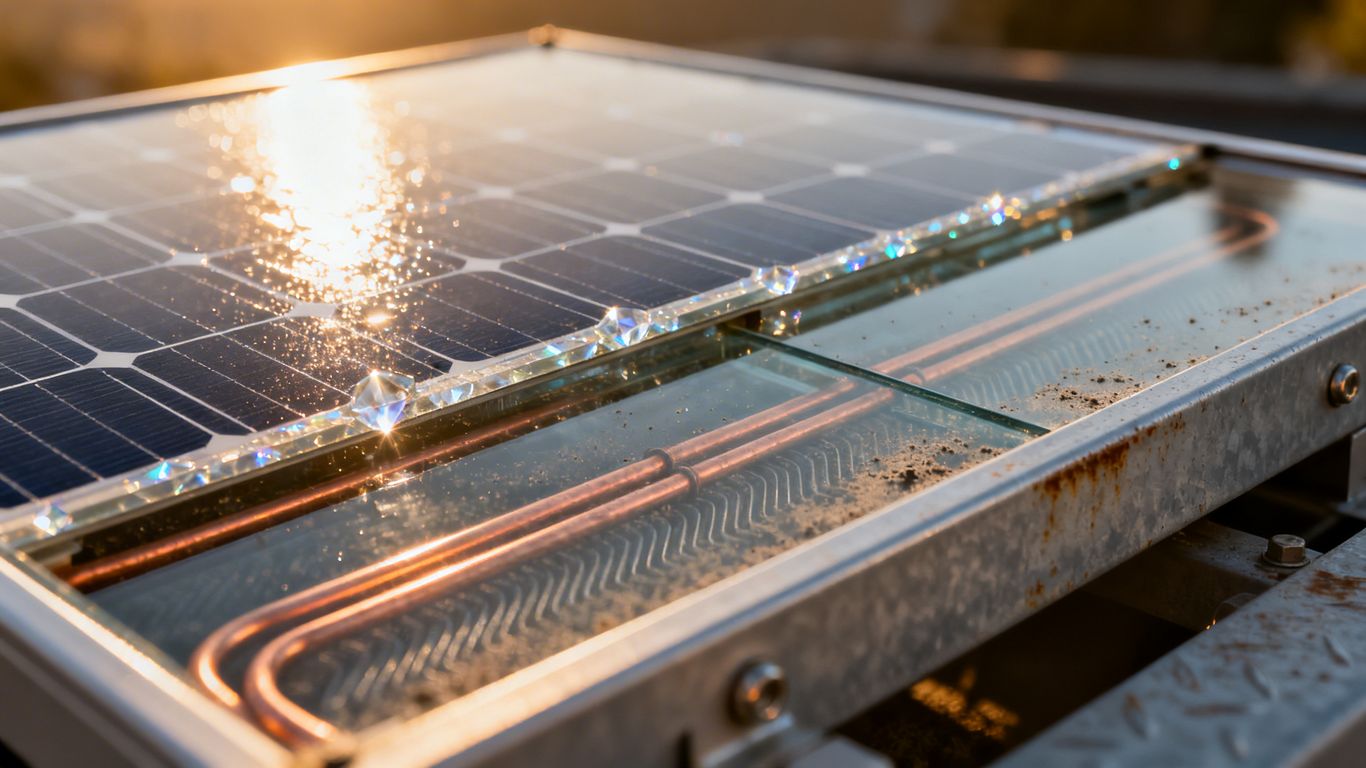 Panneau solaire hybride avec cellules PV et tuyaux thermiques.