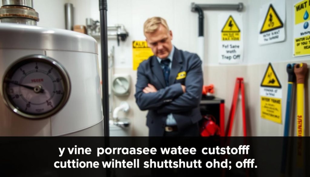 A professional setting illustrating the risks associated with a prolonged water cutoff without shutting off a water heater. In the foreground, a water heater with visible pressure gauge and safety features highlighted. The middle ground features a technician in a smart uniform, carefully inspecting the water heater, looking concerned. The background includes a domestic setting with plumbing tools and warning signs regarding water flow and pressure hazards. The lighting is bright and focused on the technician and the water heater, creating a sense of urgency and caution. The atmosphere is serious and informative, capturing the potential dangers of neglecting proper water management in homes. A professional setting illustrating the risks associated with a prolonged water cutoff without shutting off a water heater. In the foreground, a water heater with visible pressure gauge and safety features highlighted. The middle ground features a technician in a smart uniform, carefully inspecting the water heater, looking concerned. The background includes a domestic setting with plumbing tools and warning signs regarding water flow and pressure hazards. The lighting is bright and focused on the technician and the water heater, creating a sense of urgency and caution. The atmosphere is serious and informative, capturing the potential dangers of neglecting proper water management in homes.