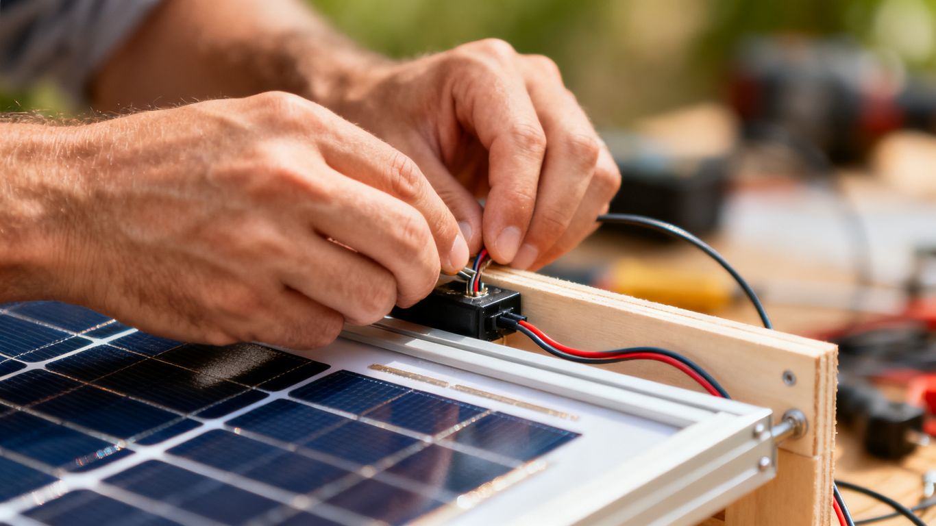 Personne fabriquant un panneau solaire à la maison.